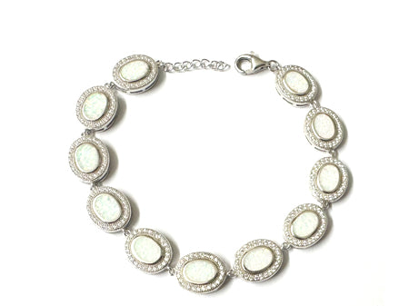 Opal With Cz Silver Bracelet
