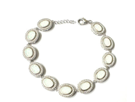Opal With Cz Silver Bracelet