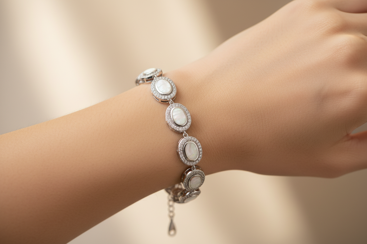Opal With Cz Silver Bracelet