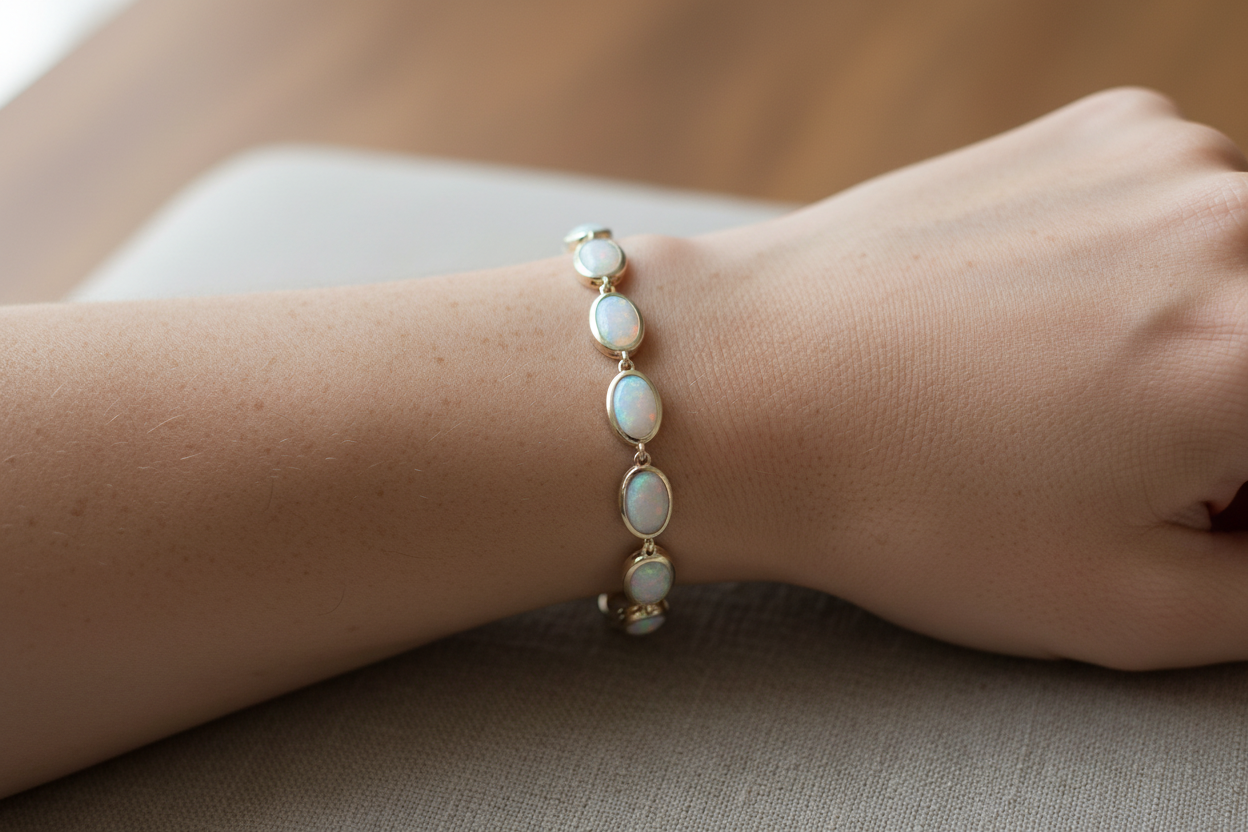 Opal With Yellow Plated Silver Bracelet