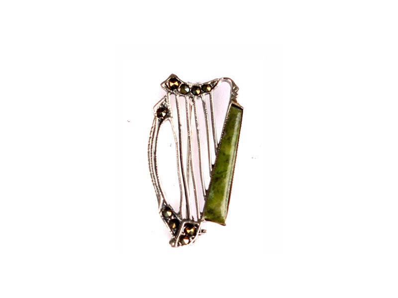 Celtic Connemara Marble Harp Brooch