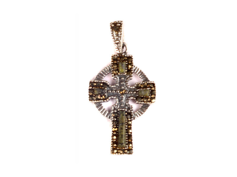 Connemara Marble With Marcasite Stone Set Cross Pendant