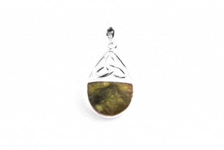 Trinity Knot Silver Pendant With Green Connemara Marble Stone