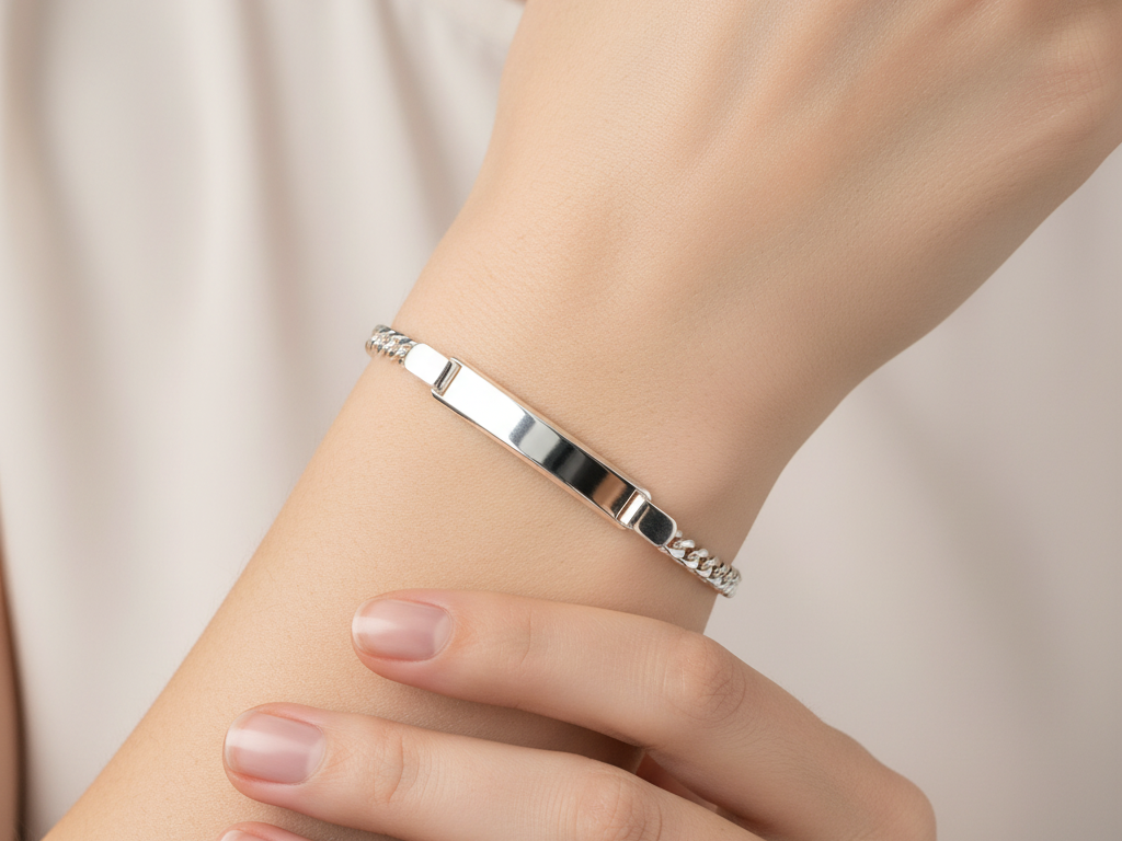 Silver Id Curb Kids Bracelet