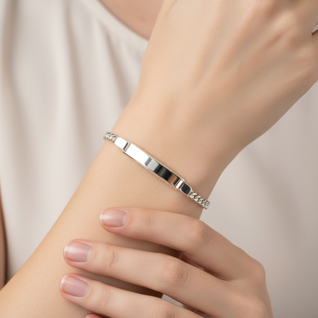 Silver Id Curb Kids Bracelet