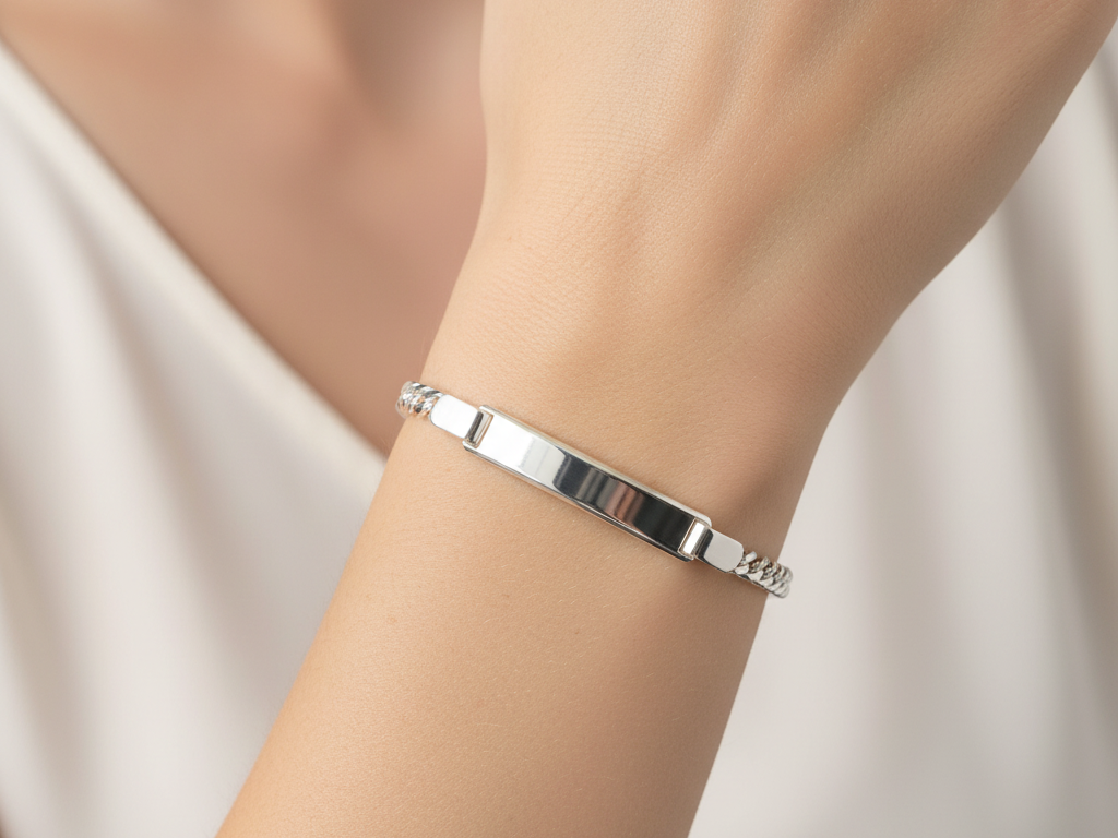 Silver ID Curb Kids Bracelet