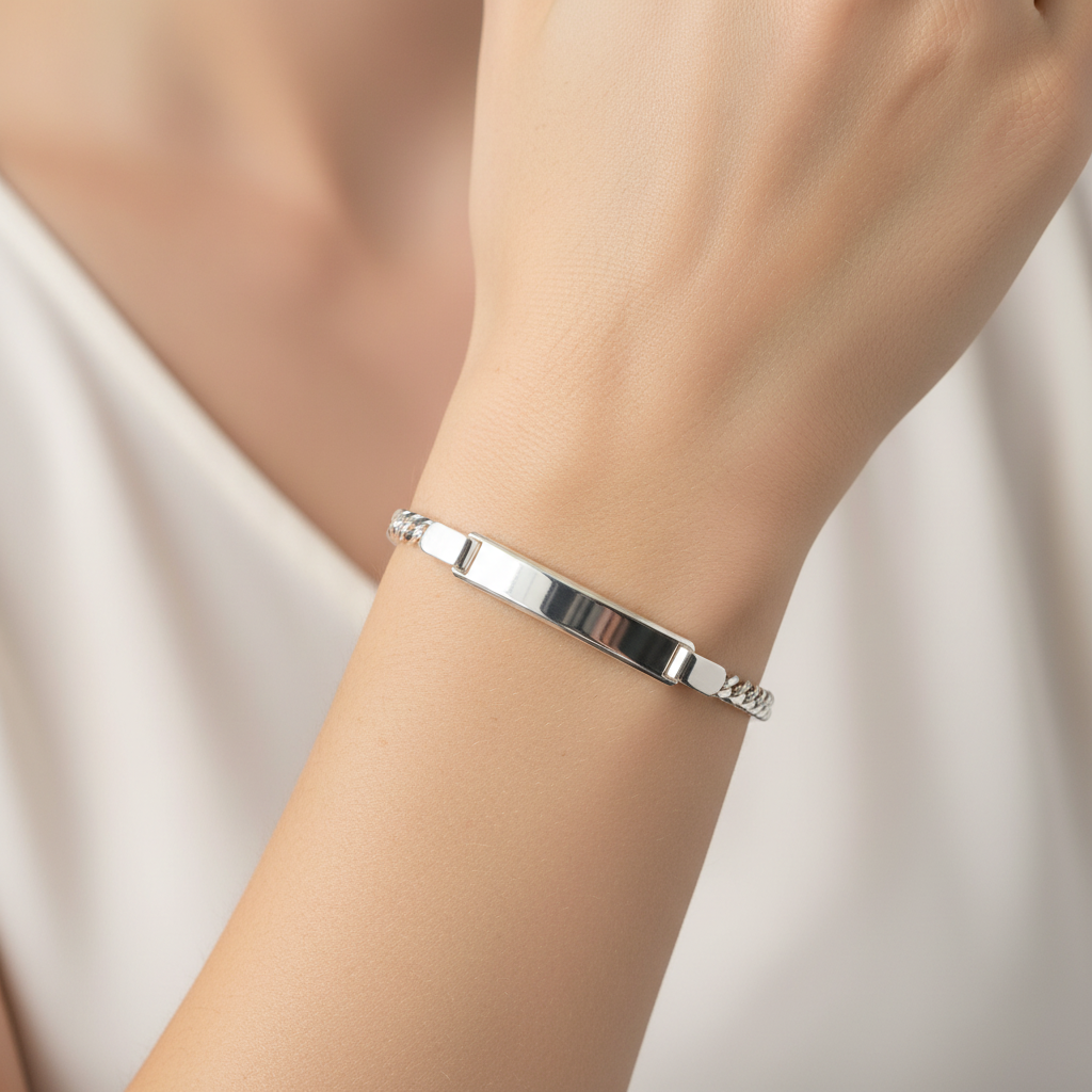 Silver ID Curb Kids Bracelet