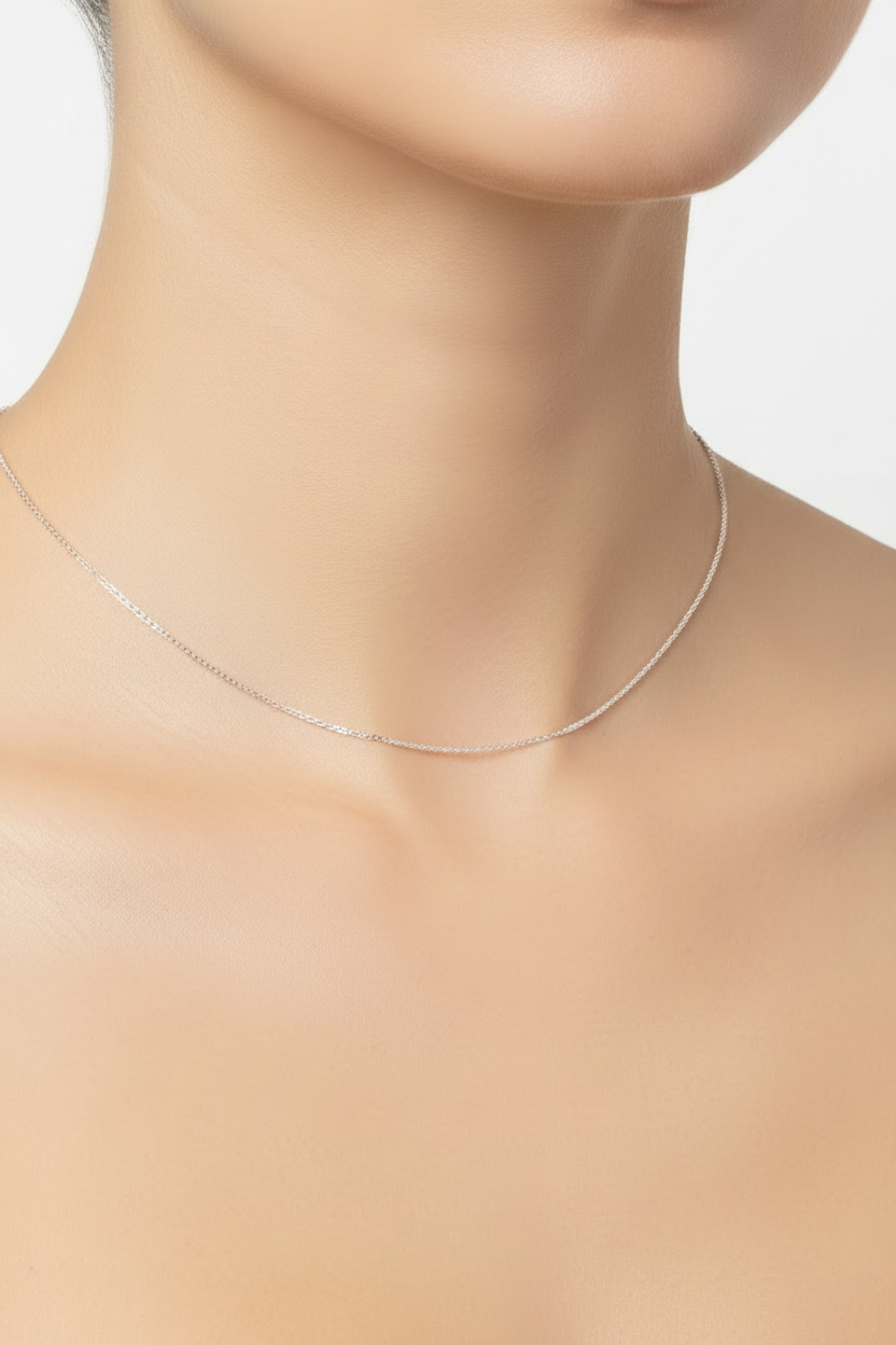 Silver Oval Belcher Chain Rhodium