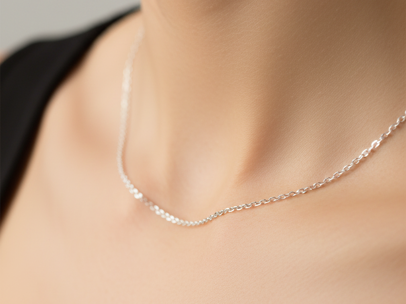 Silver Oval Belcher Chain Medium Weight Rhodium