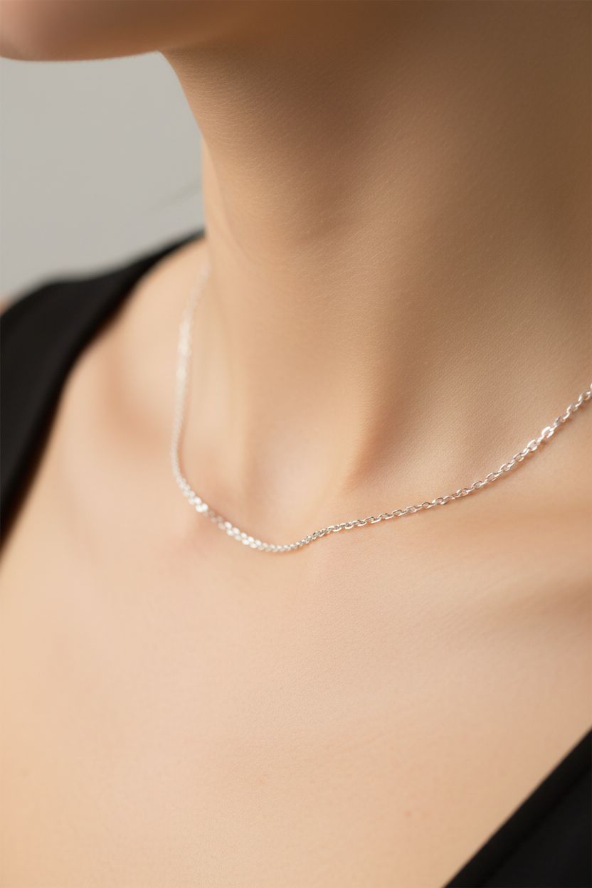 Silver Oval Belcher Chain Medium Weight Rhodium