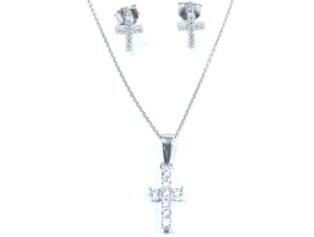 A Kids Silver Cross Design Necklace And Earring Set Boxed.