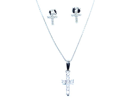 A Kids Silver Cross Design Necklace And Earring Set Boxed.