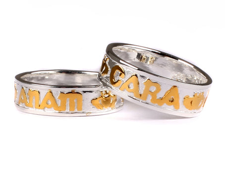 Celtic Irish Mo Anam Cara “My Soul Mate”  Silver with Gold Plating Claddagh Design ring Set