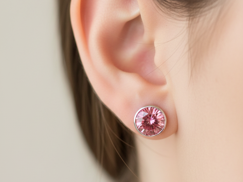 A Pink Cubic Zirconia Earring.