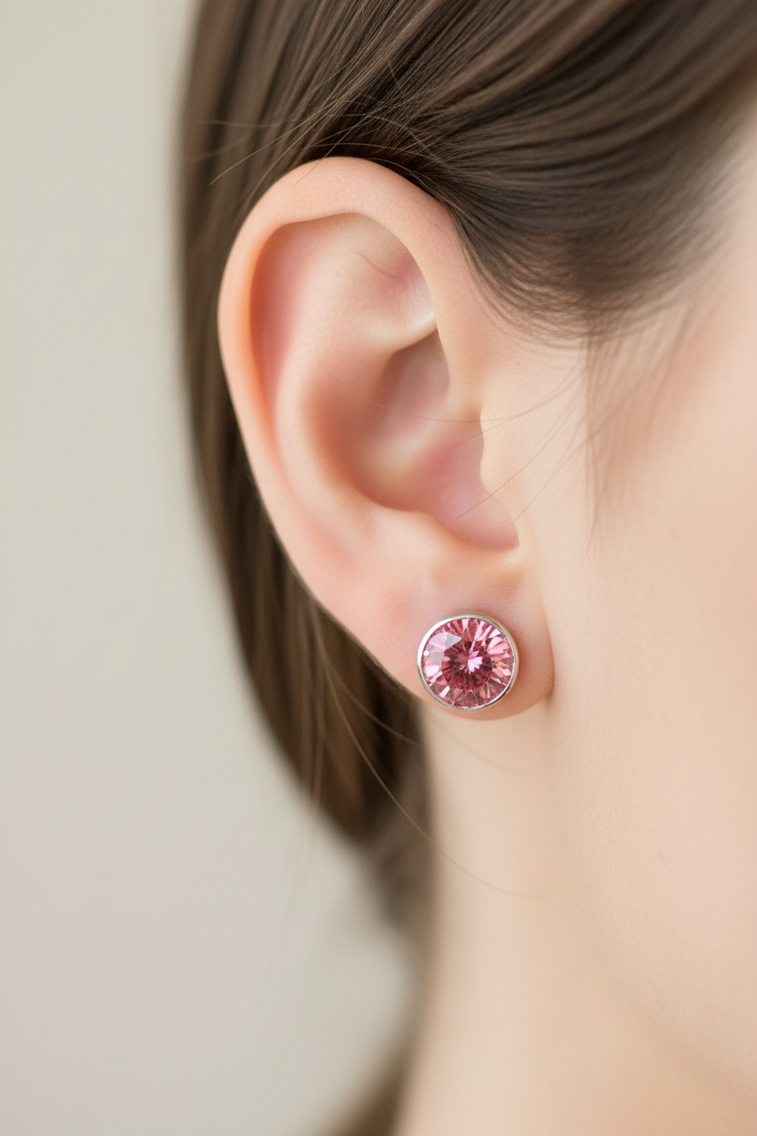 A Pink Cubic Zirconia Earring.