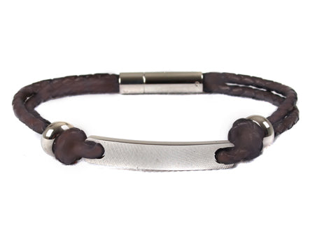 Leather Stainless Steel Bracelet BROWN