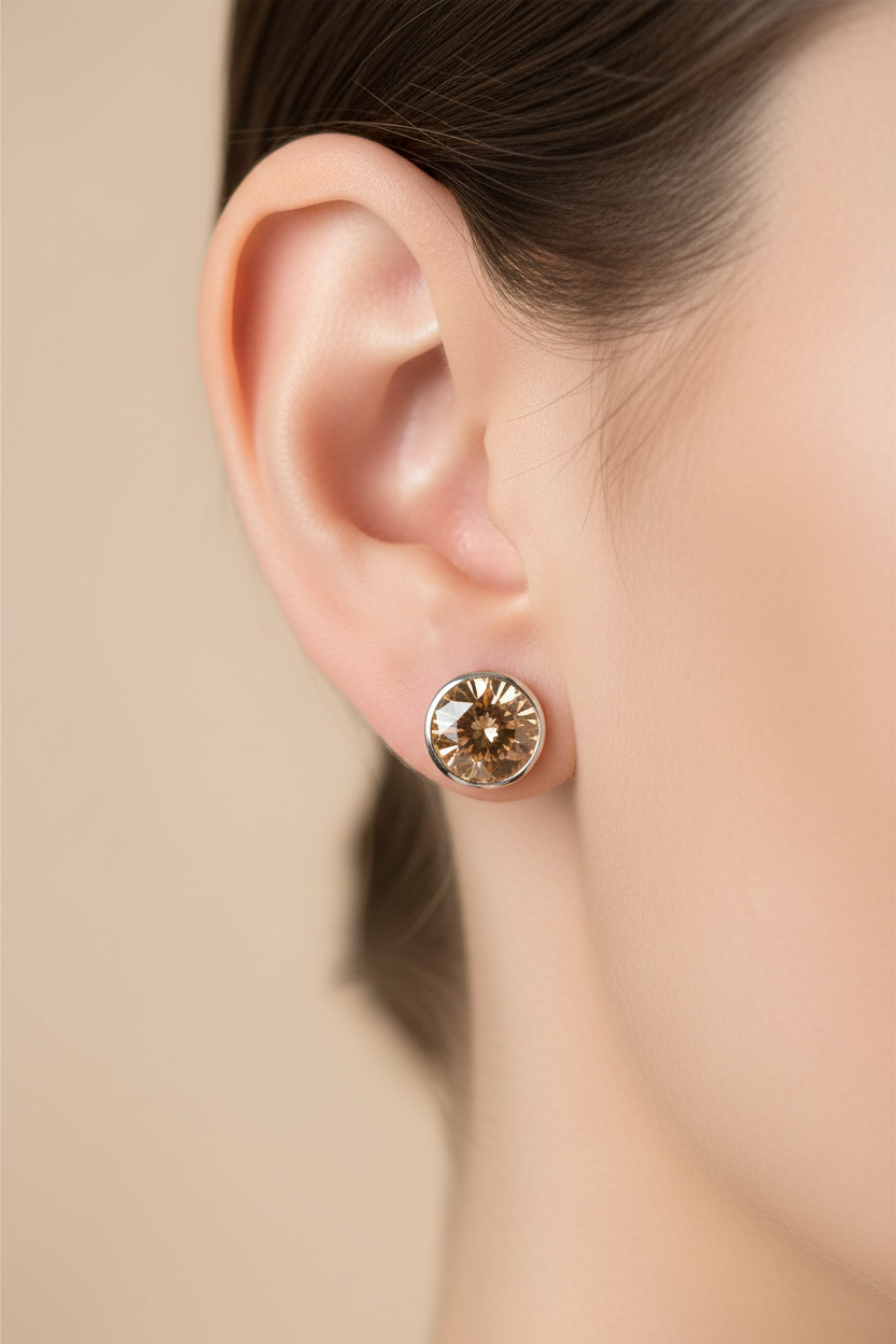 Champagne Silver Cz Earring