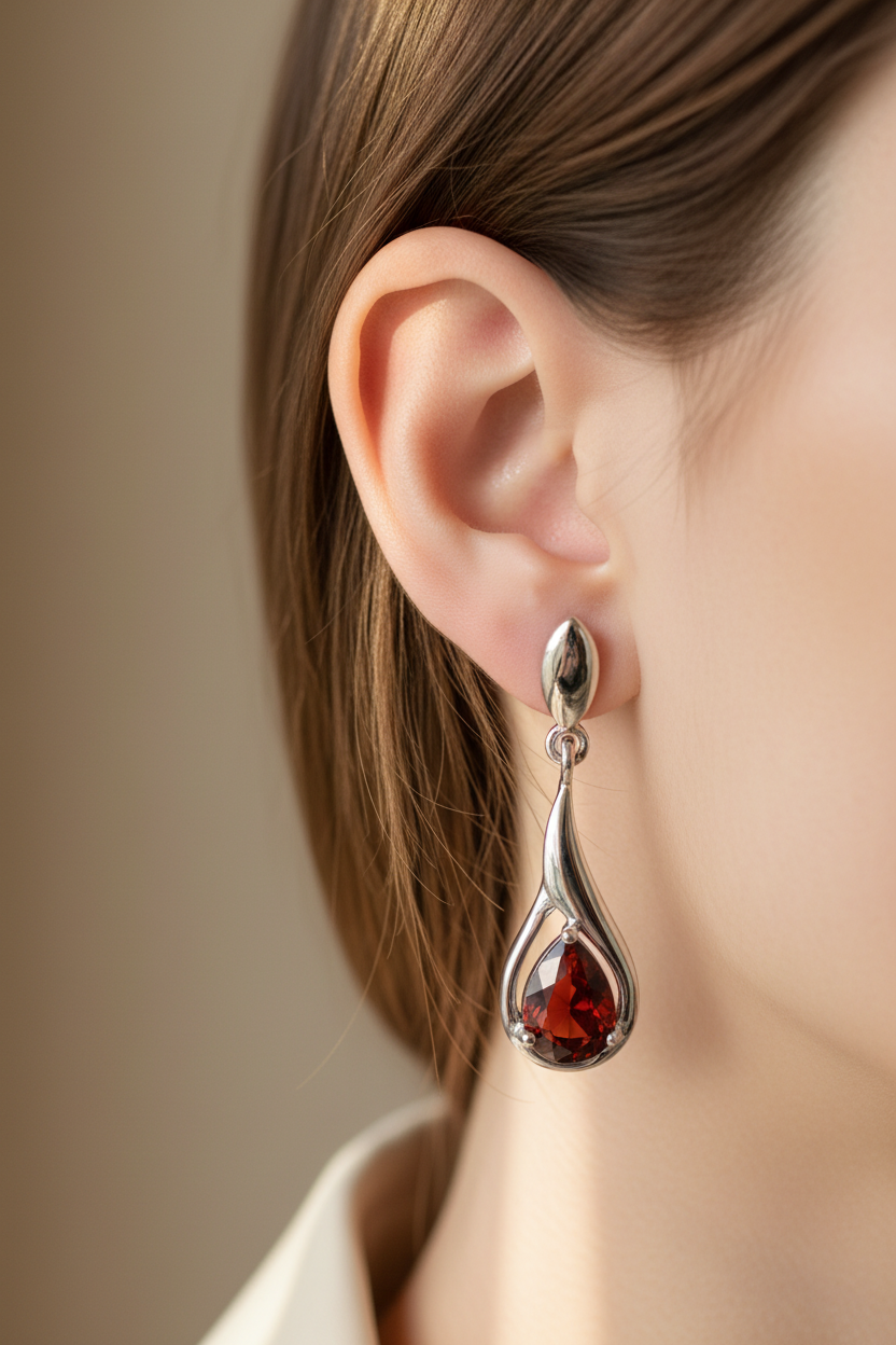Garnet Cubic Zirconia Earring