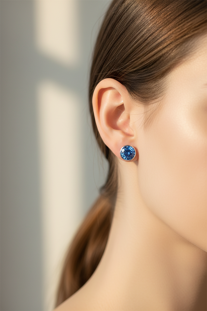 A Sapphire  Cubic Zirconia Earring.