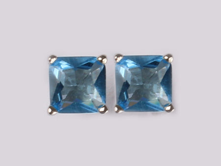 Topaz Silver Cz Earring 6mm x 6mm