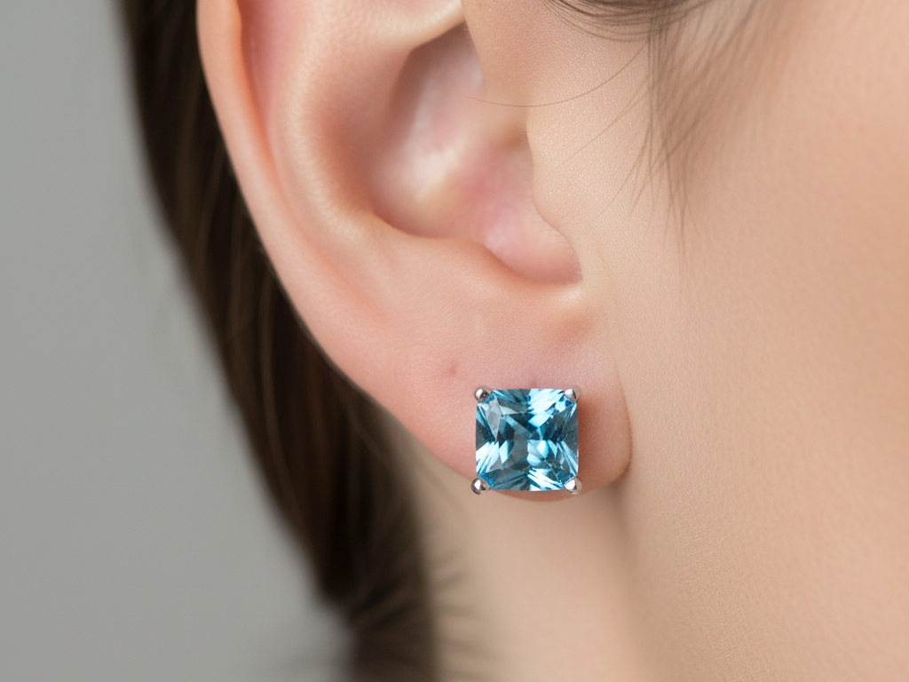 Topaz Silver Cz Earring 6mm x 6mm