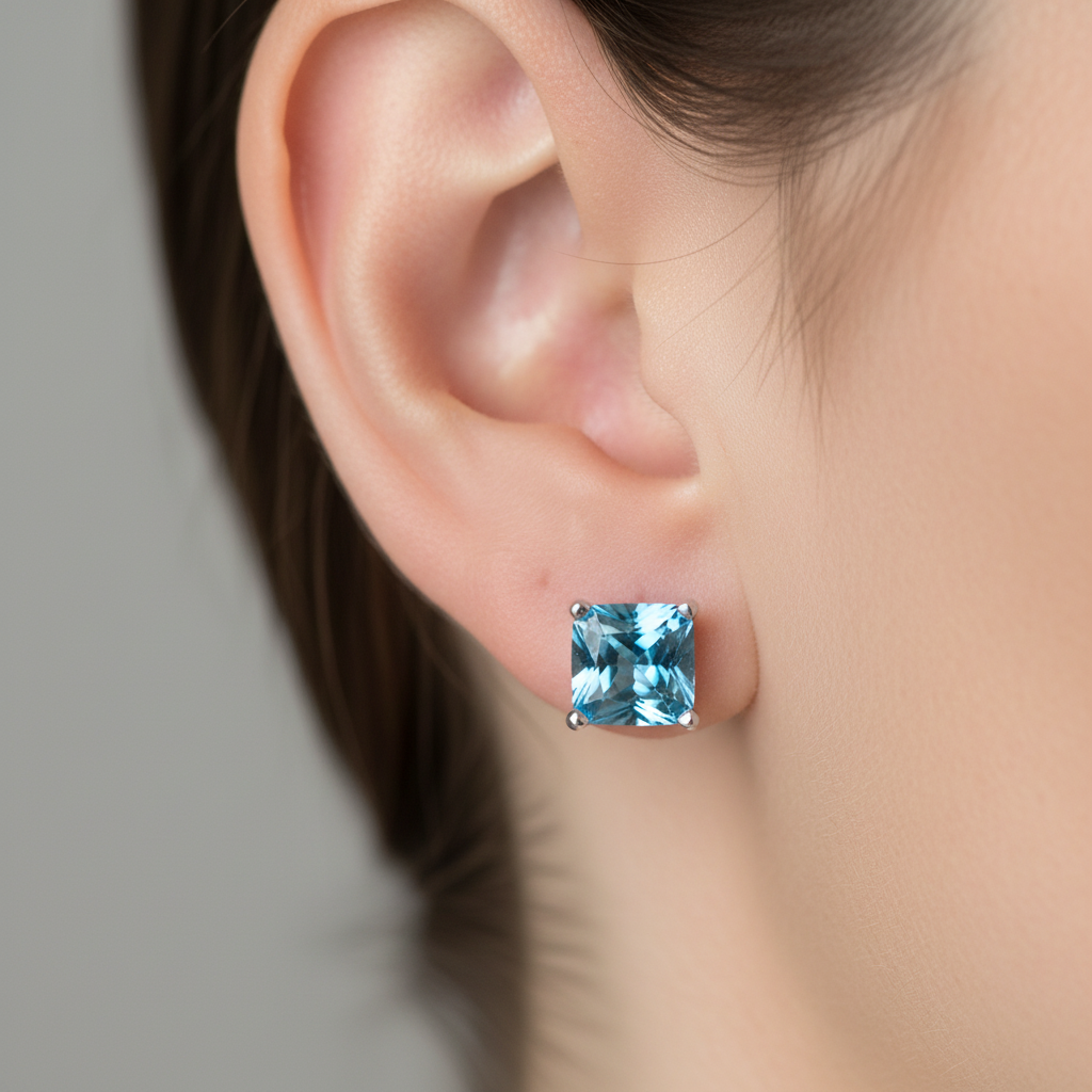 Topaz Silver Cz Earring 6mm x 6mm