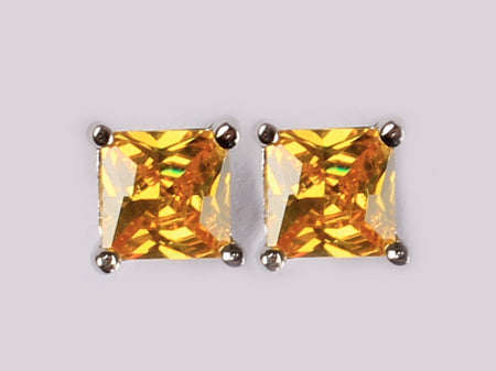 Champagne Silver Cz Earring 6mm x 6mm