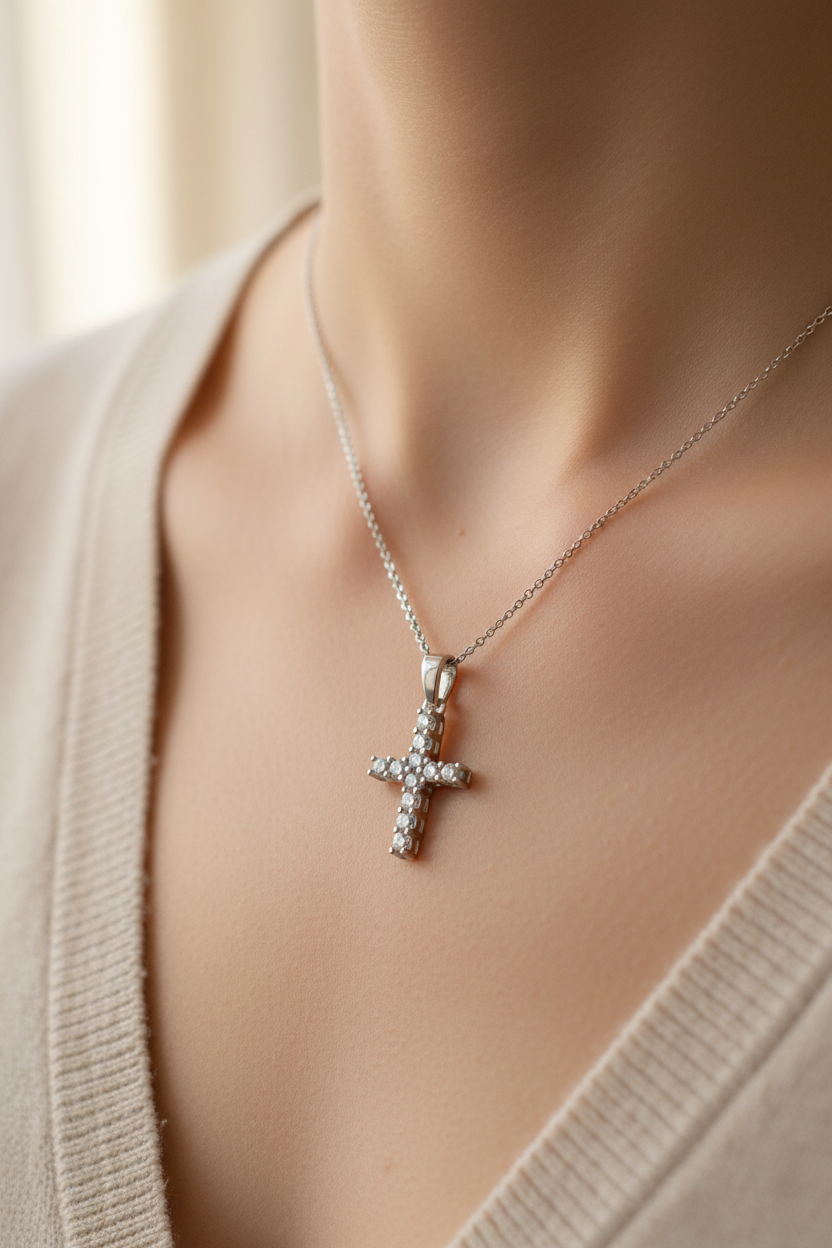 A White Cubic Zirconia Pendant Chained and Boxed
