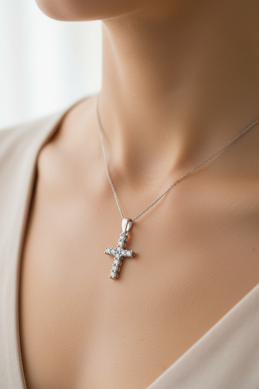 Silver Cz Cross Pendant