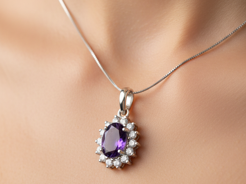 9 CT White Gold Amethyst Pendant.