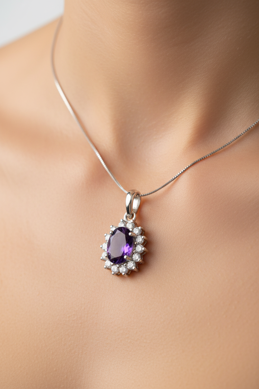 9 CT White Gold Amethyst Pendant.