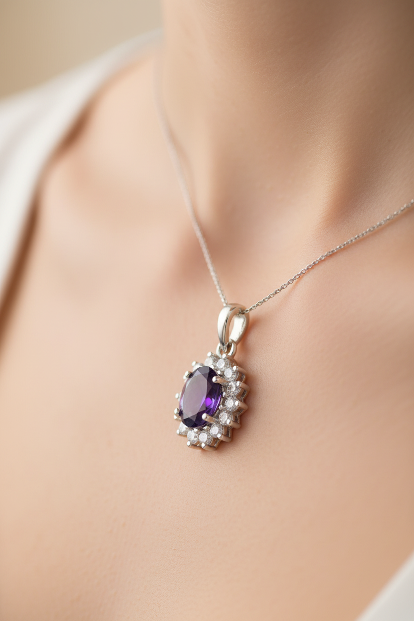 9 CT White Gold Amethyst Cz Earring.6X4