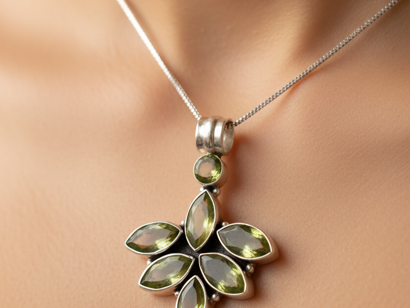 Peridot Stone Silver Pendant