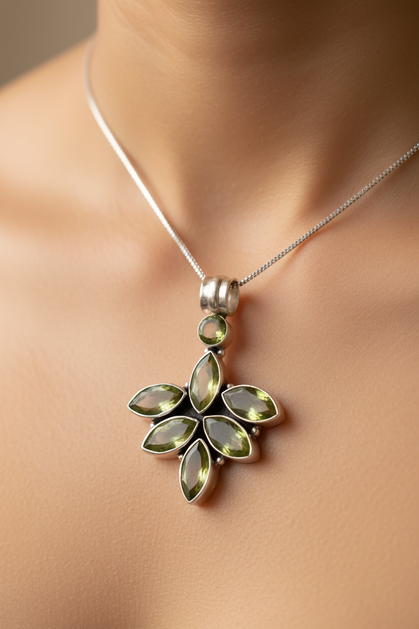 Peridot Stone Silver Pendant