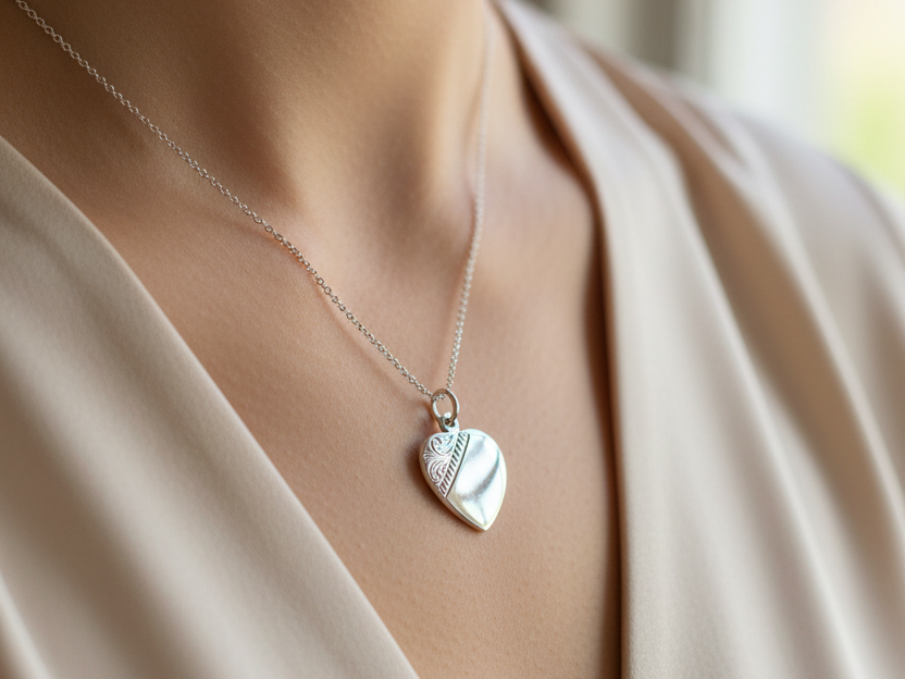 Silver Heart Disc Pendant