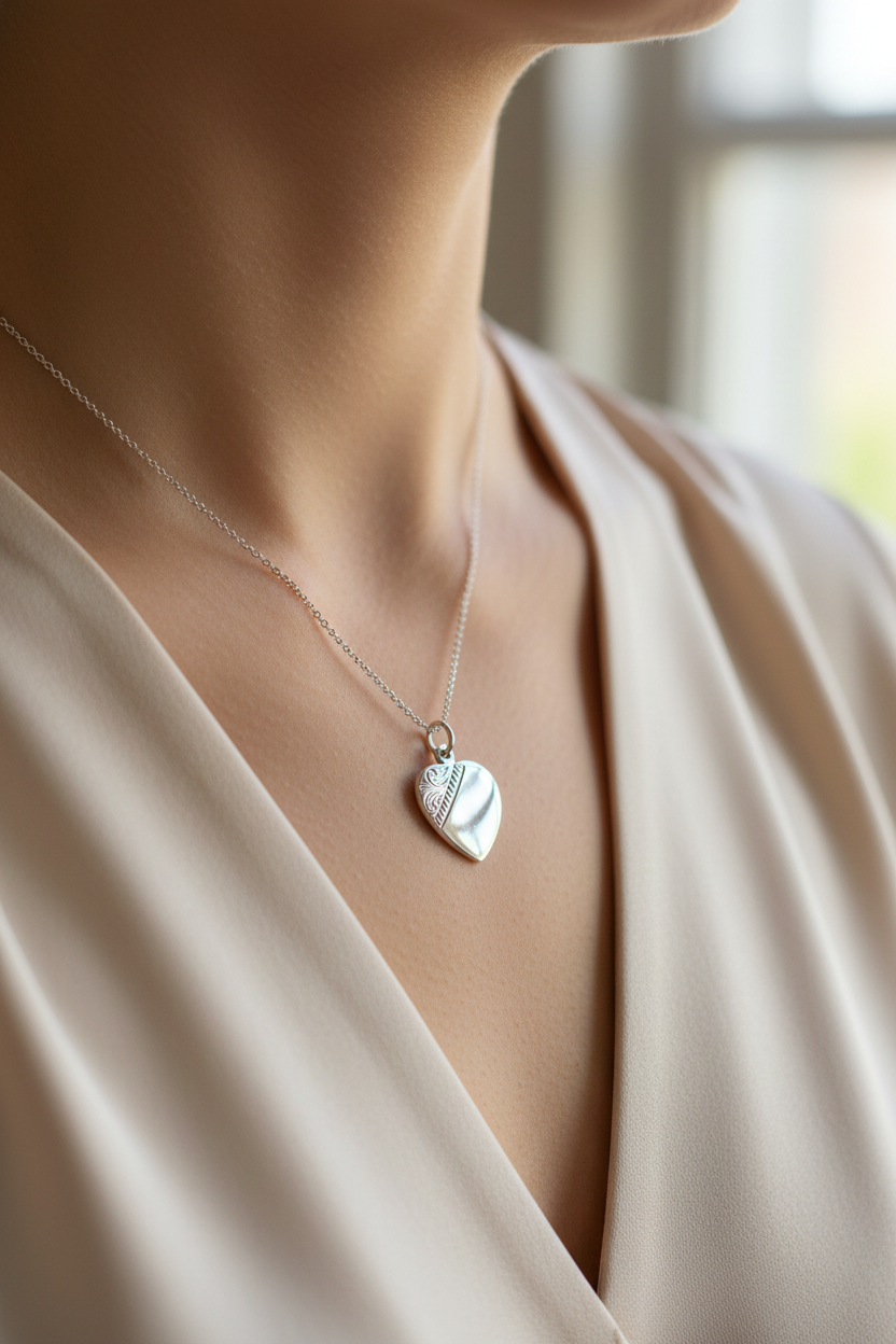 Silver Heart Disc Pendant