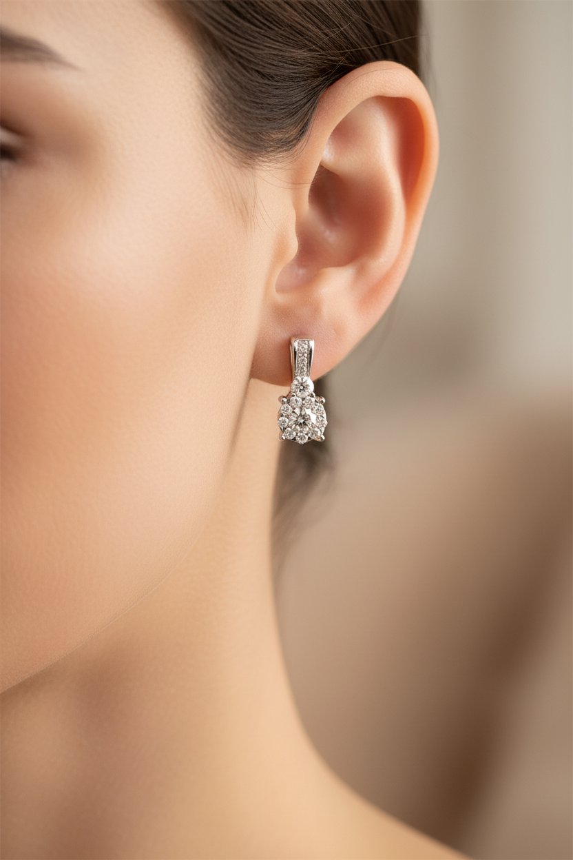9 CT White Gold Earring.