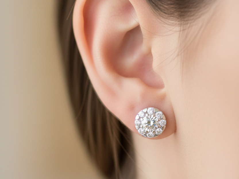 9ct White Gold Pendant And  Earring Set.
