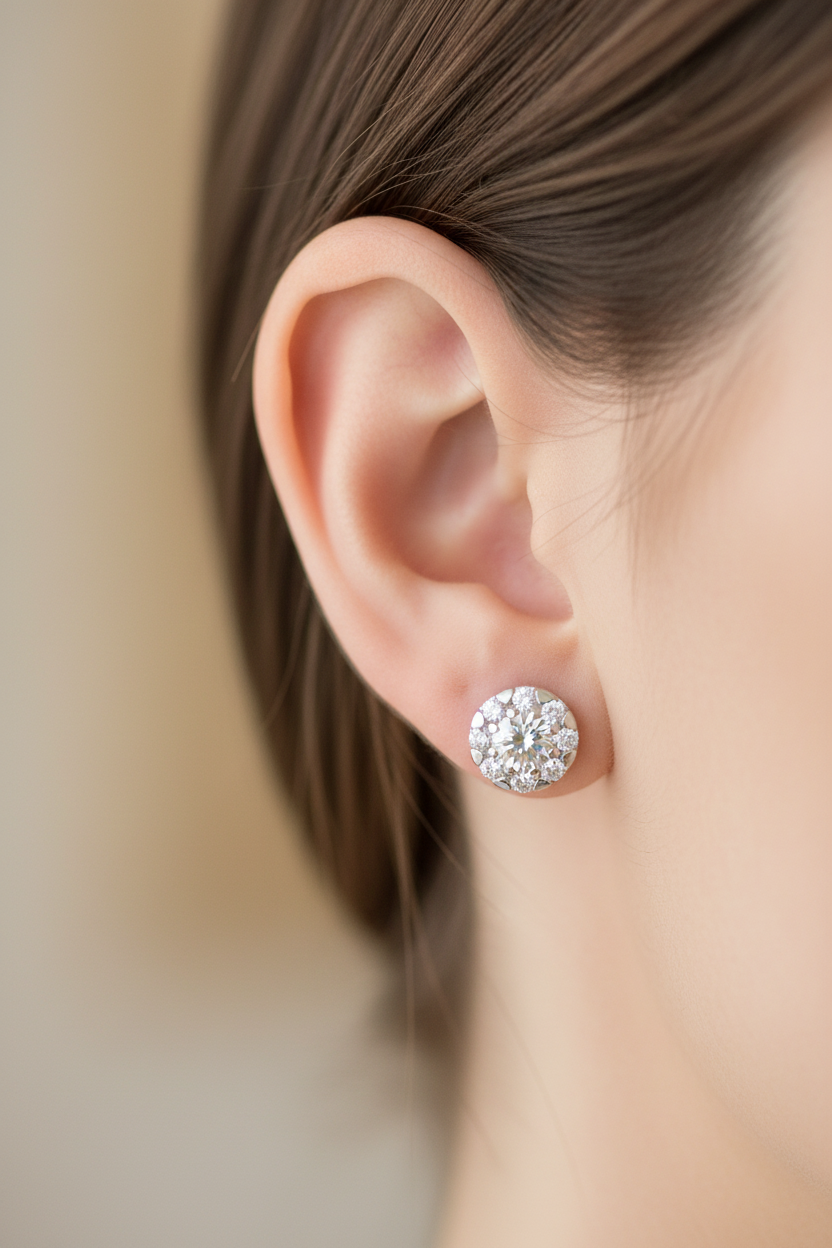 9ct White Gold Pendant And  Earring Set.