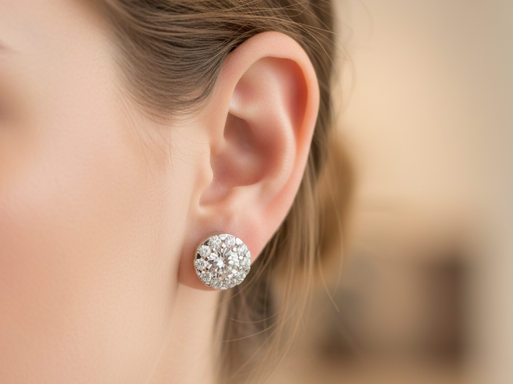 9 CT White Gold Earring.
