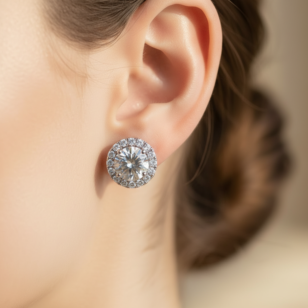 9 CT White Gold Earring.