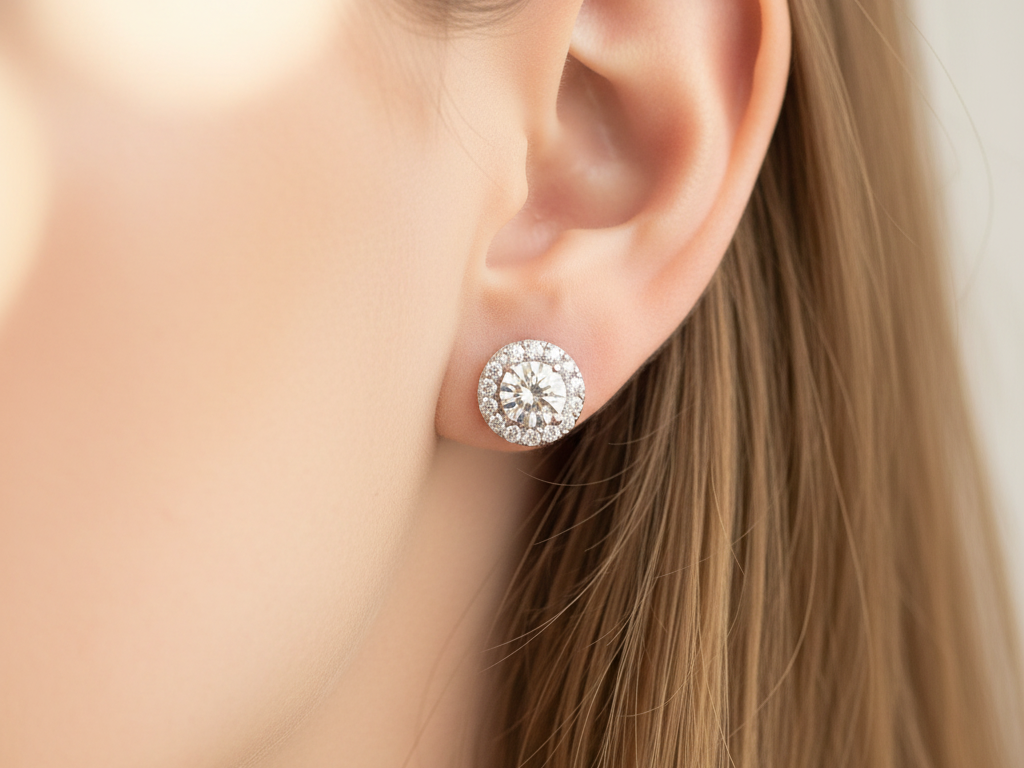 9 CT White Gold Earring.