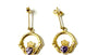 9 Carat Yellow Gold Claddagh Earrings with Amethyst Cz Stone.