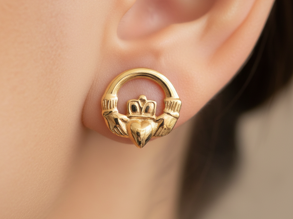 9 CT Yellow Gold Claddagh Earring L/W