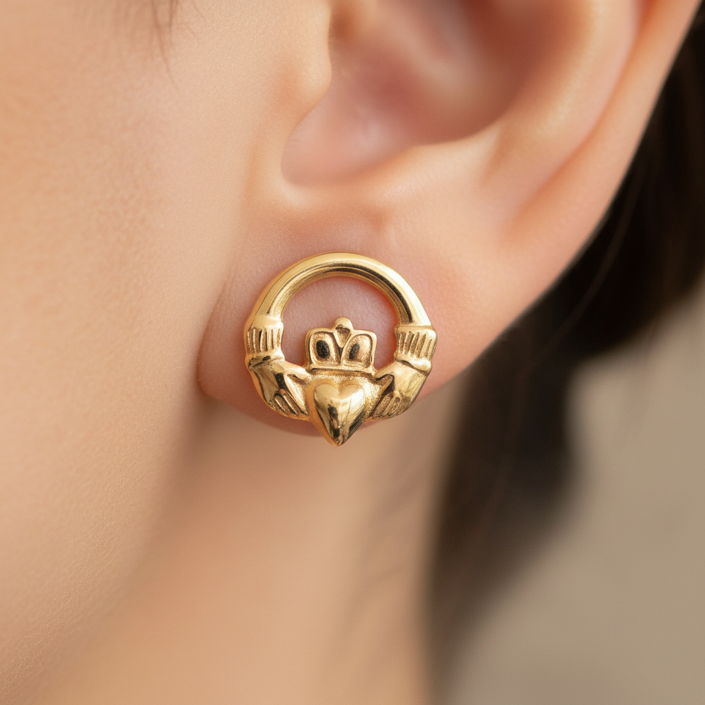 9 CT Yellow Gold Claddagh Earring L/W