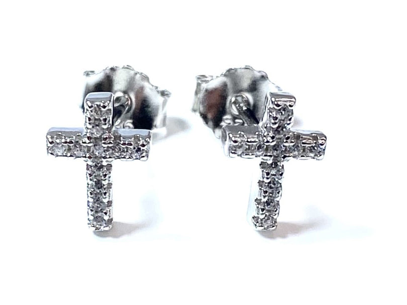 Holy Communion/Confirmation Silver Cz Cross Earrings Boxed.