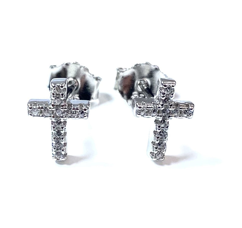 Holy Communion/Confirmation Silver Cz Cross Earrings Boxed.