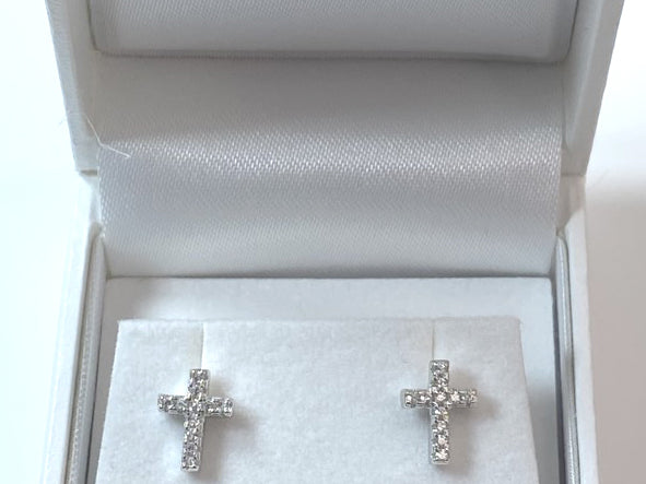 Holy Communion/Confirmation Silver Cz Cross Earrings Boxed.