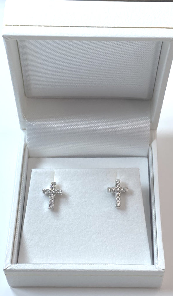 Holy Communion/Confirmation Silver Cz Cross Earrings Boxed.