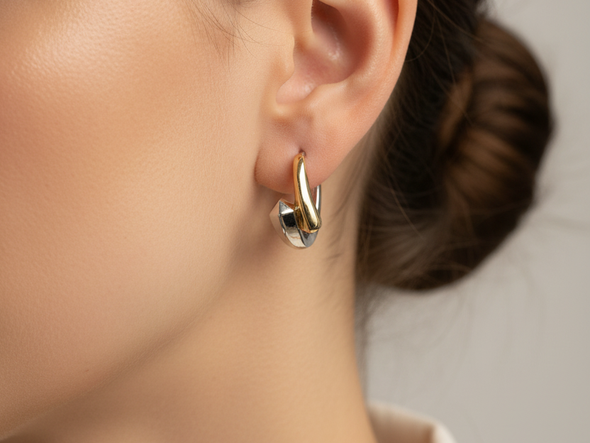 Yellow Plated Two Tone Silver Earring